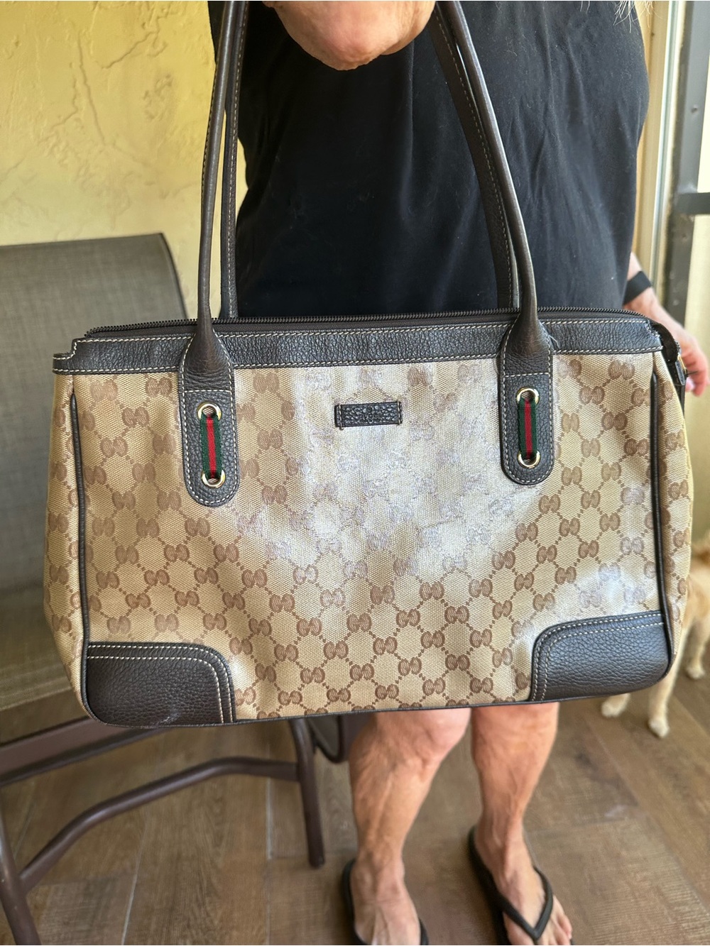 Gucci Shoulder Bag GG Crystal Sherry Line Canvas Leather